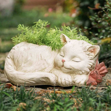 Creative Bonsai Cute White Cat Resin Flower Pot